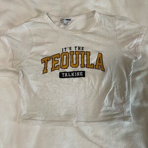 Graphic white crop top “It’s the Tequila Talking” Size M